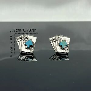 Spades | Silver and Turquoise Playing Cards Stud Earrings